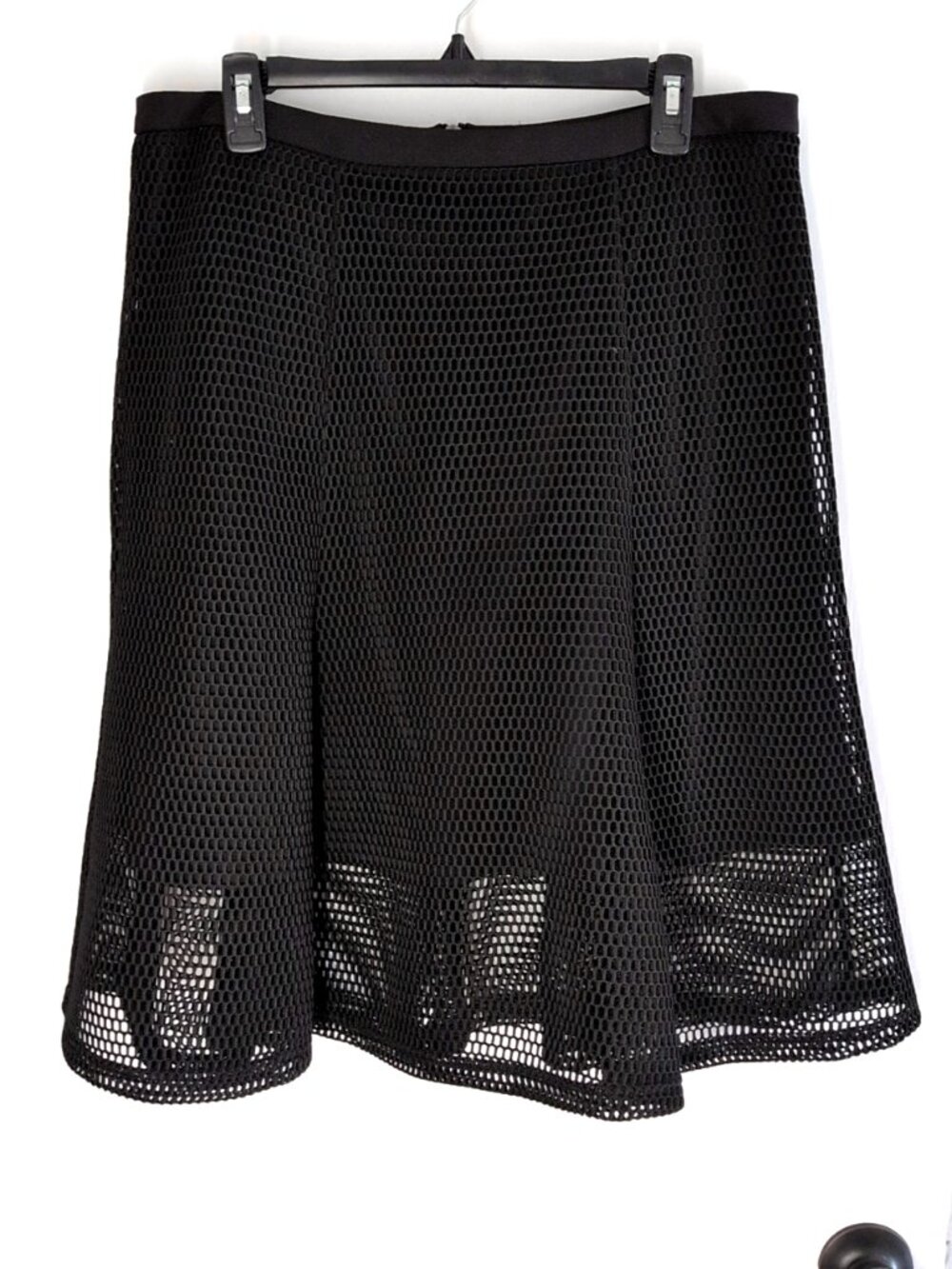 Samuel Dong black mesh net overlay skirt XL NWT trumpet hem fishnet